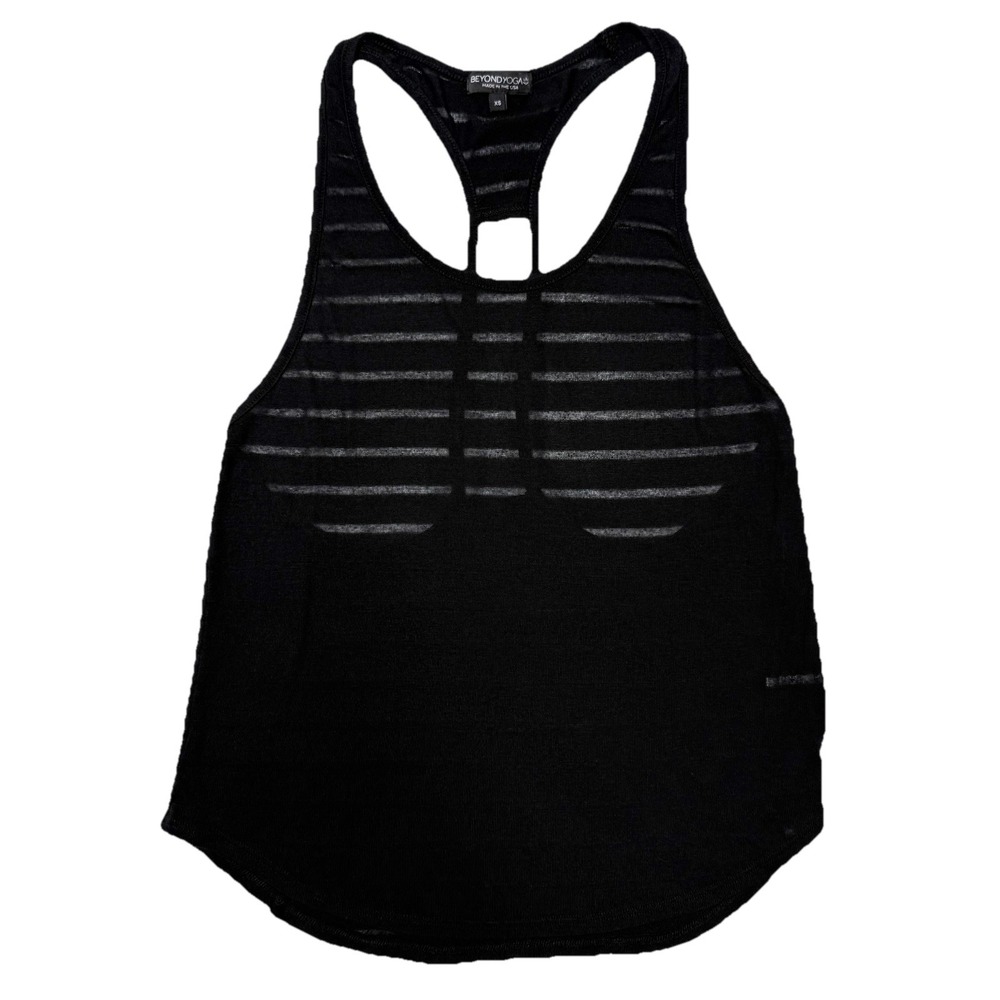 BEYOND YOGA Black Tank Top Sheer Striped Athletic Womens‎ XS Modal Racerback